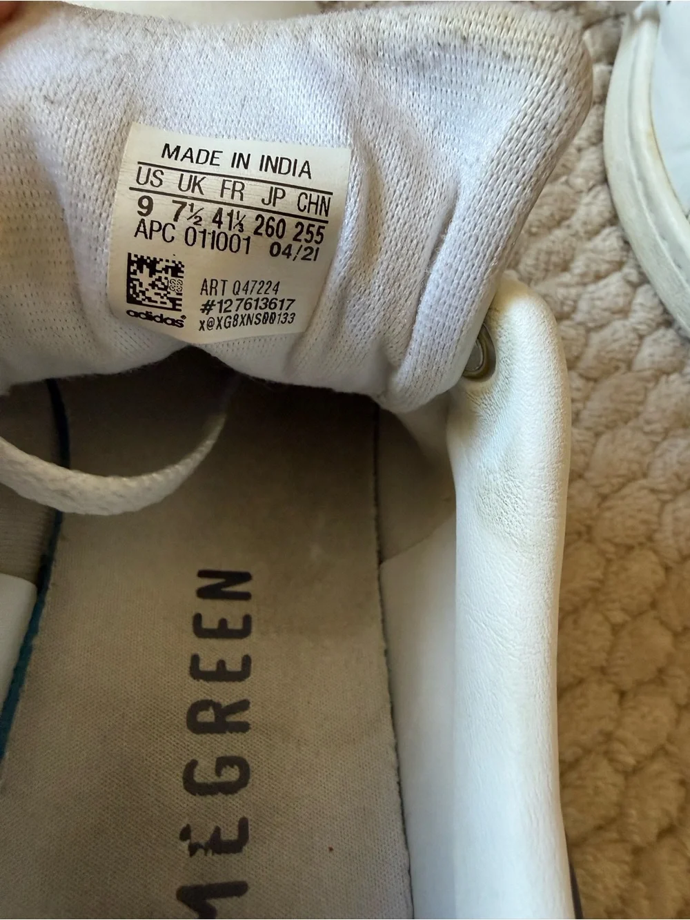 adidas Stan Smith White Leather Sneakers with Navy Heel Tab